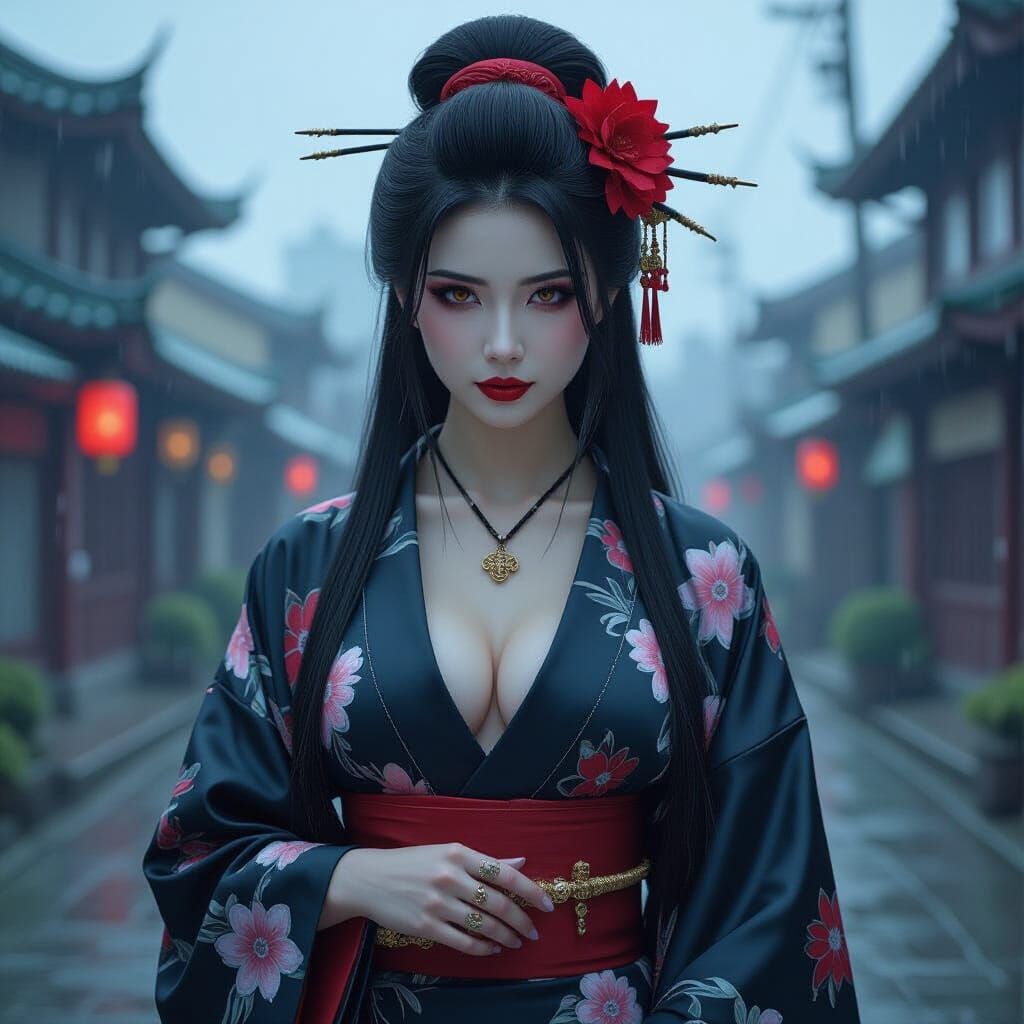 Gothic Fantasy: Japanese Woman in Underworld Storm
