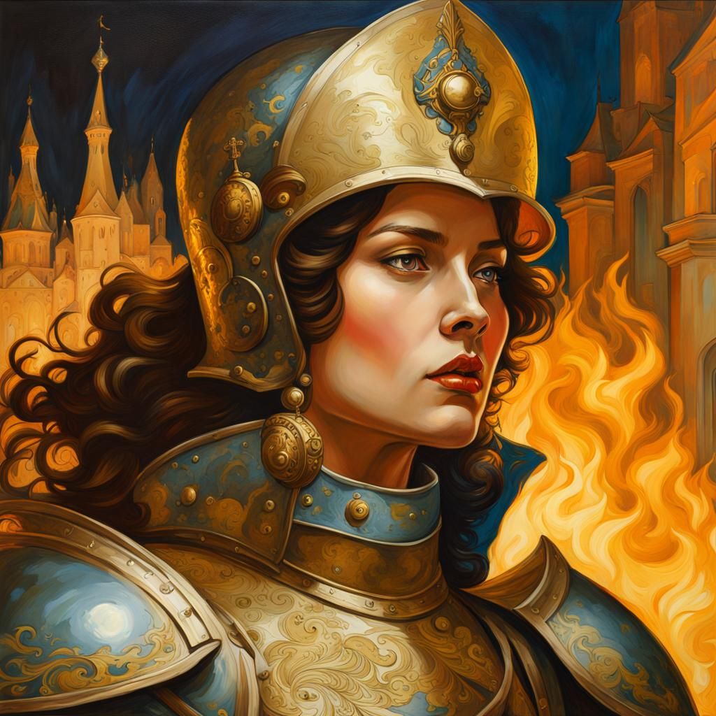 Armored Woman in Firelight: An Illustrative Fantasy Portrait