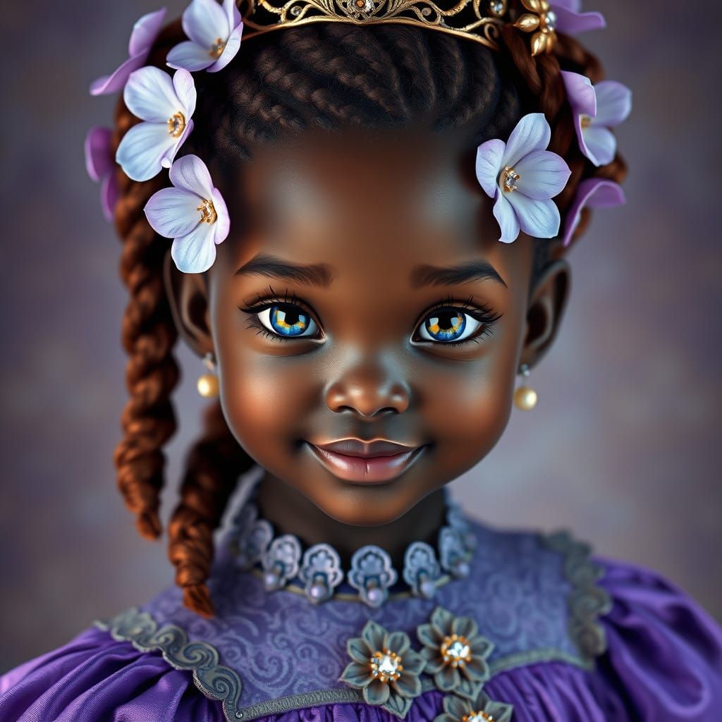 Little Ebony Blossom in Whimsical Fantasy Portrait