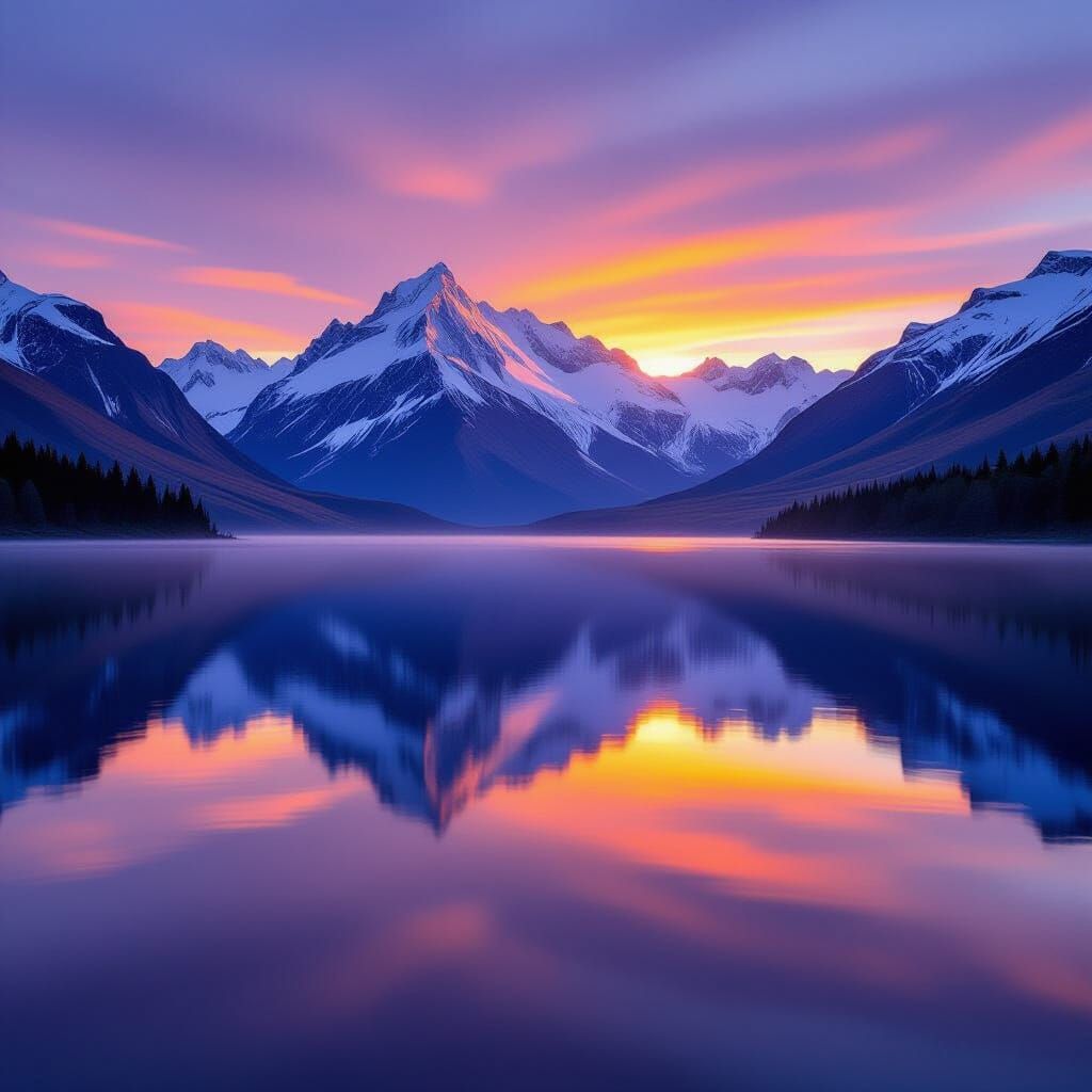 Mountain Lake at Dawn: A Landscape Painting