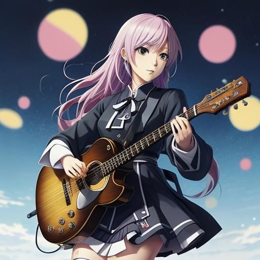 Anime Music Girl in Japanese Manga Style
