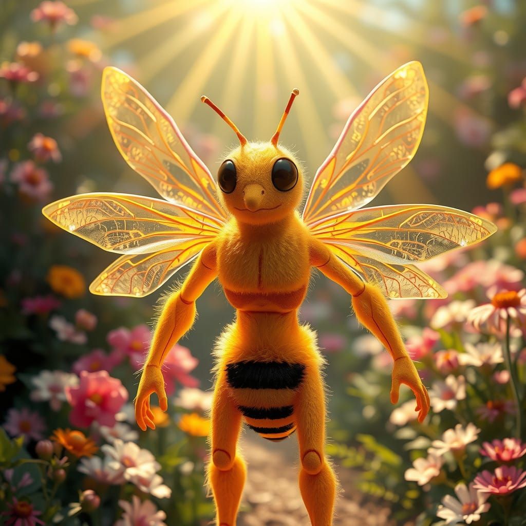 Ethereal Bee Human Hybrid in Vibrant Garden