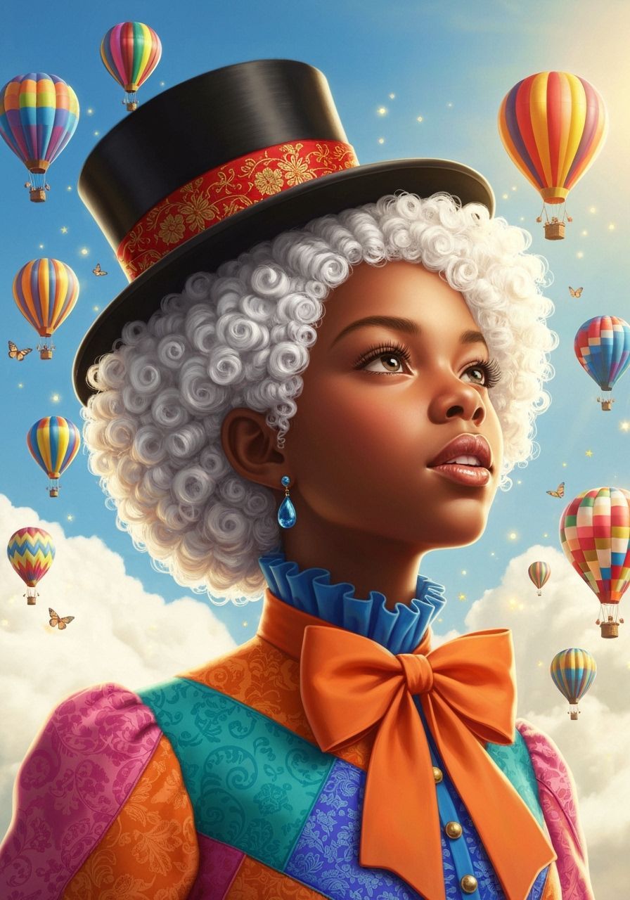 Whimsical Portrait of a Young Black Girl in Fantasy Scene