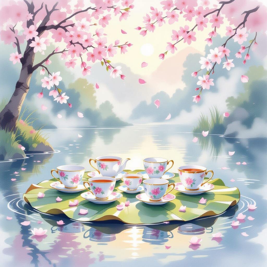 Whimsical Teacup Tea Party on Misty Lake
