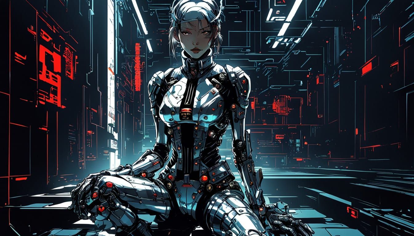 Cyberpunk Goddess in Chrome Armor