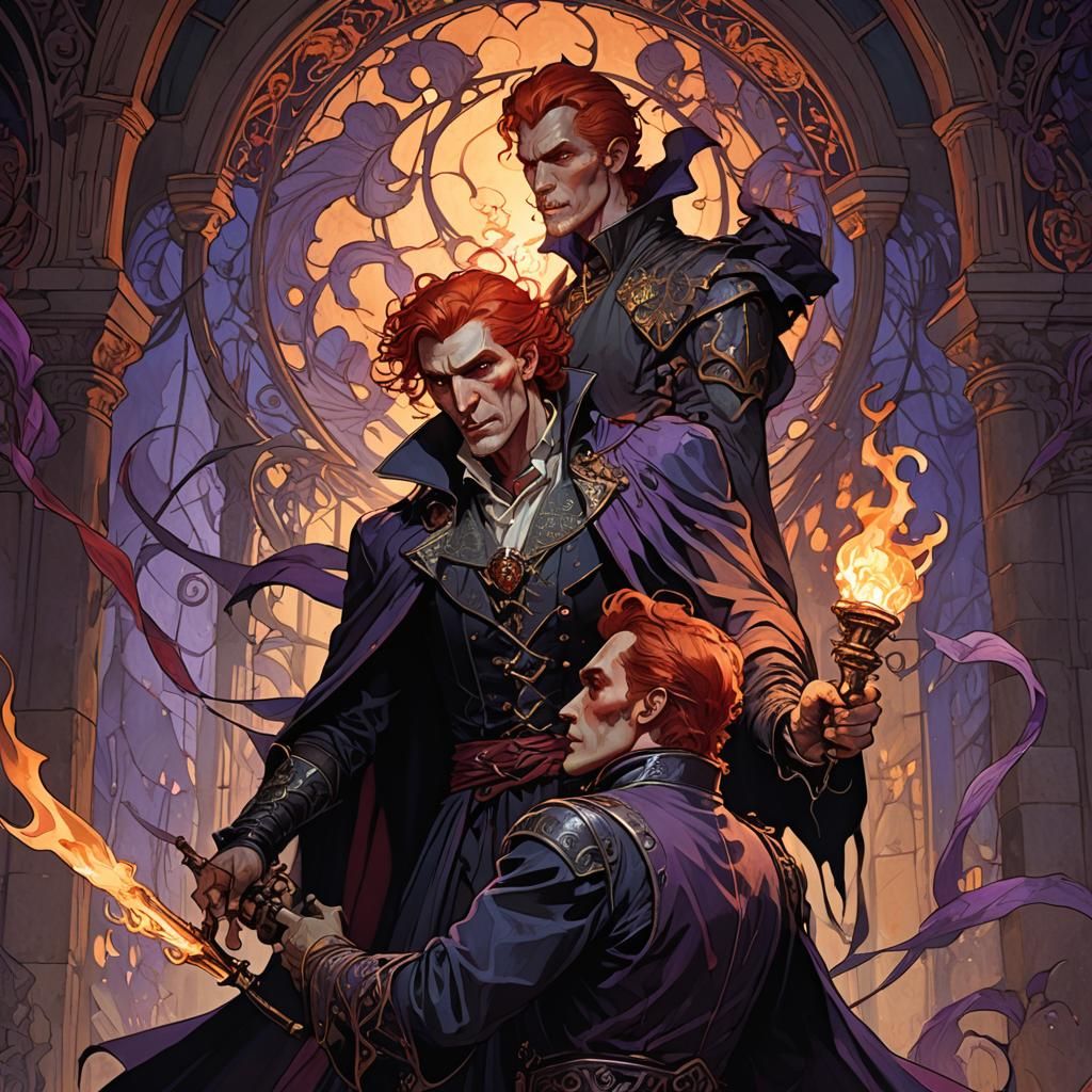 Vampire Attack in Art Nouveau Dark Fantasy