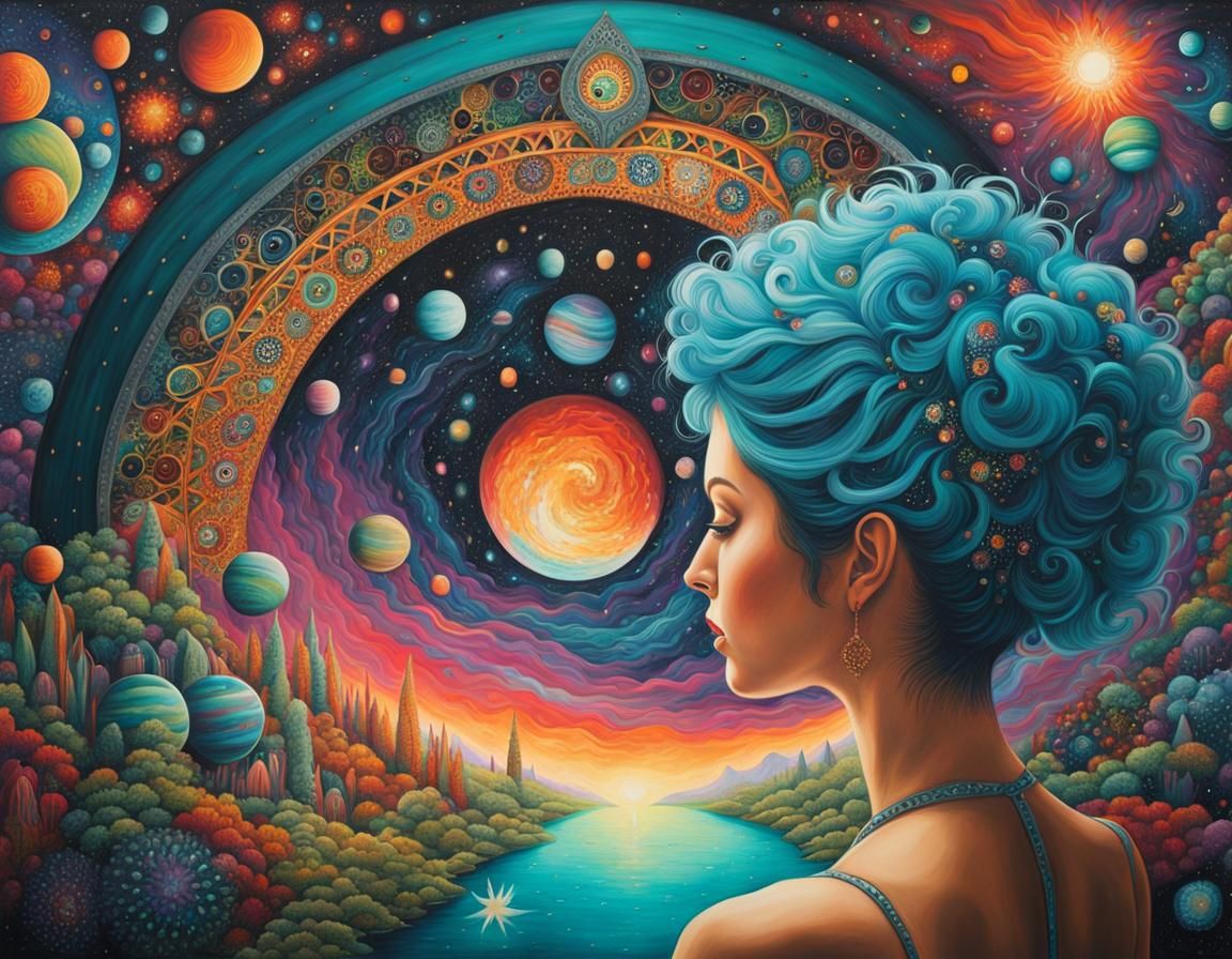 Surreal Galaxy Mural: Cyberpunk Zentangle Art