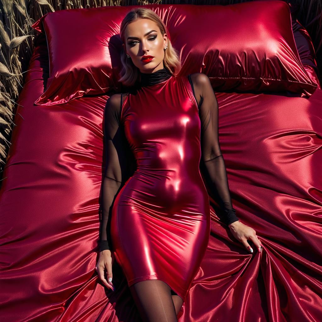 Mesmerizing Girl in Crimson Sheeted Wheat Field