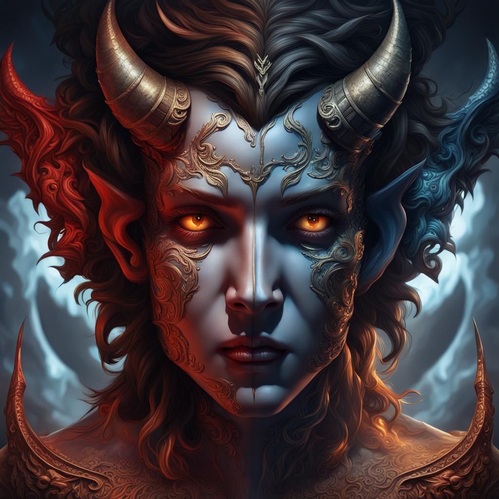 Angelic Devil: Moonlit Portrait in Dark Fantasy Style