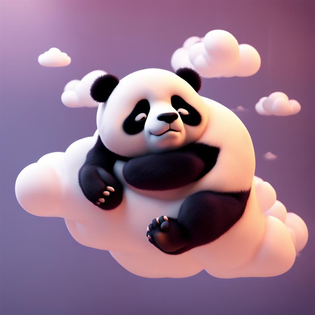Panda Sleeping on Cloud: 3D Digital Art