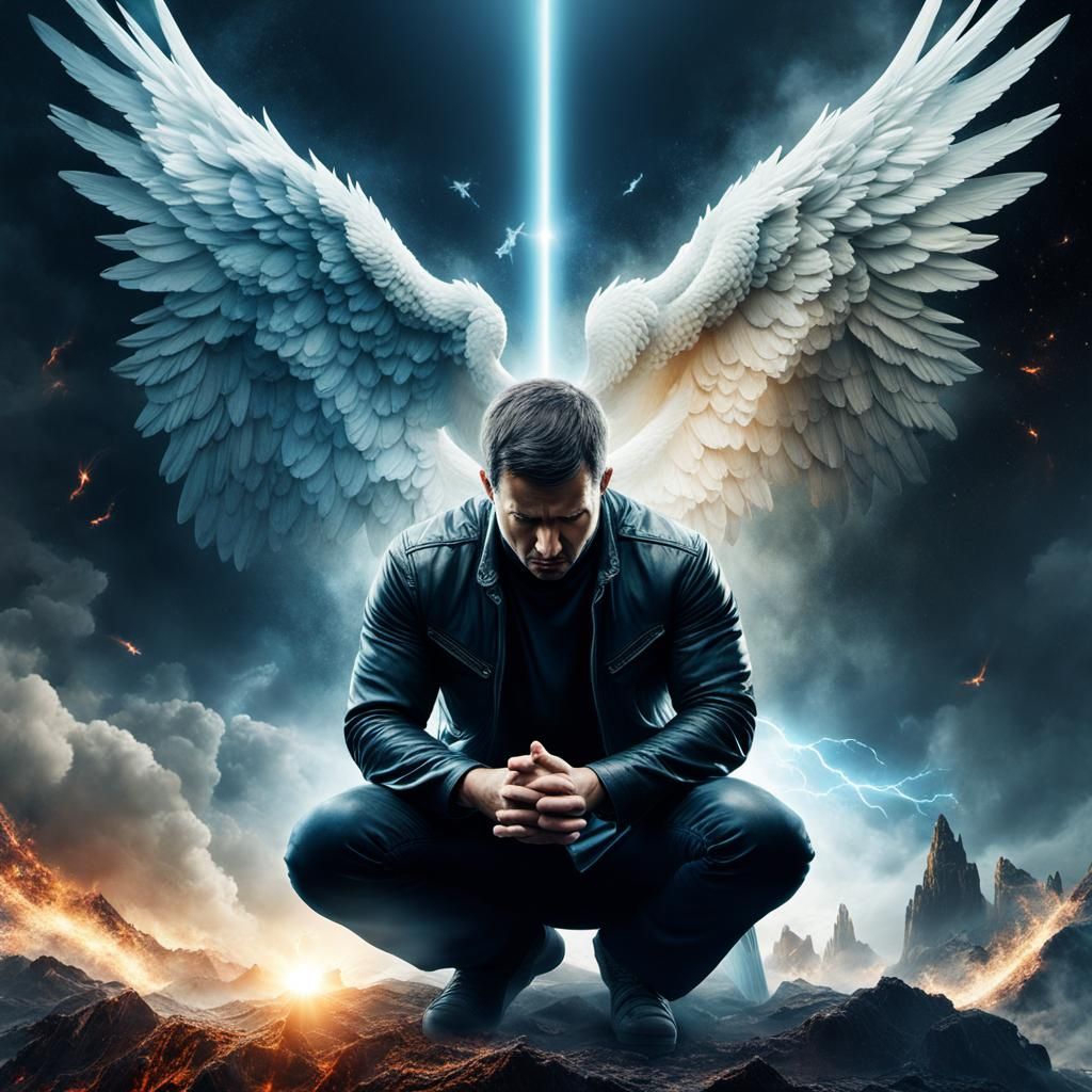 Man's Prayer Reveals Angelic Battle in Digital Art