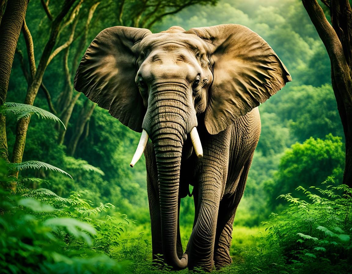 Gentle Elephant in Lush African Forest
