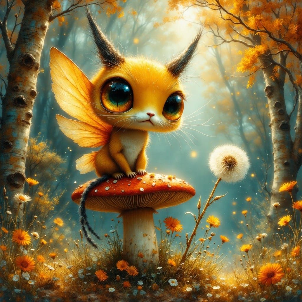 Autumn Fairy on Toadstool, Illustrative Style