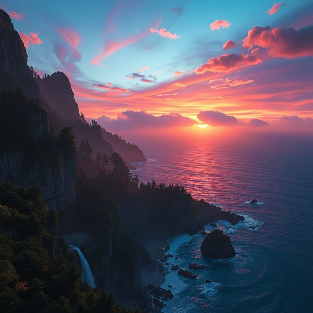 Mystical Pacific Coast at Sunset