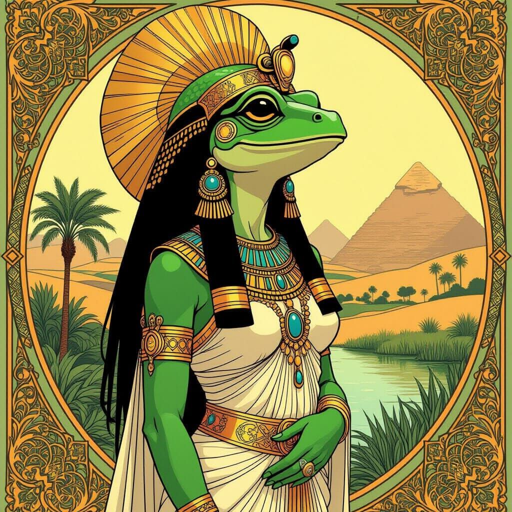 Egyptian Goddess Heket in Art Nouveau Style