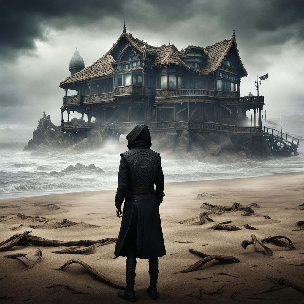 Goth Model in Pacific Storm, Hyperrealistic