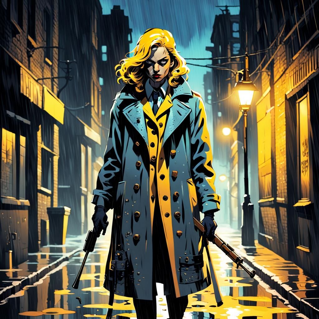 Gritty Hunter in Noir Comic Book Style
