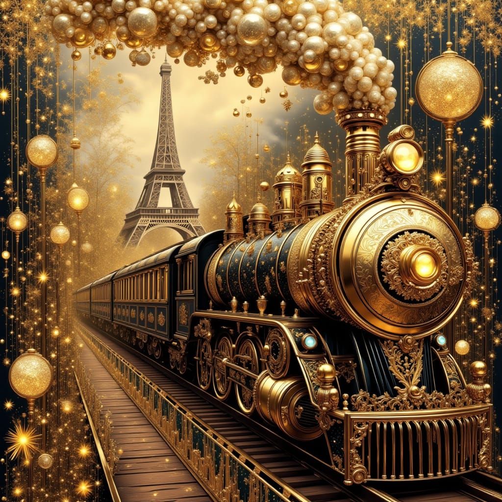 Ornate Steam Train in Paris, Art Nouveau Style