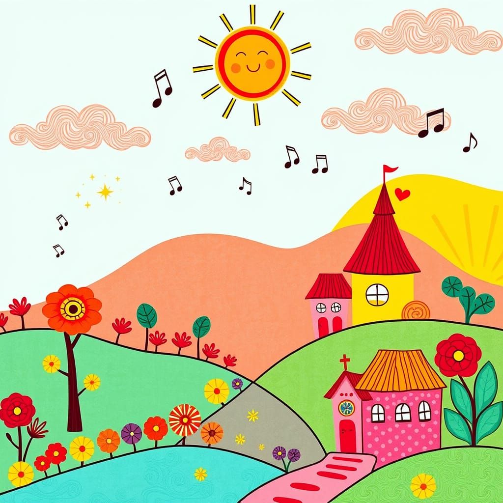Cartoon Doodle Background Inspired by Cocomelon in Pop Art S...