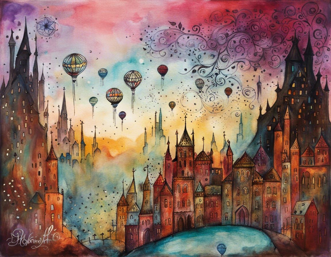 Monsters on Magic Carpet: Fantasy Anime Watercolor