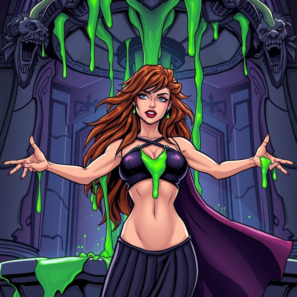 Irish Woman Bathed in Neon Slime, 80s Cartoon Style