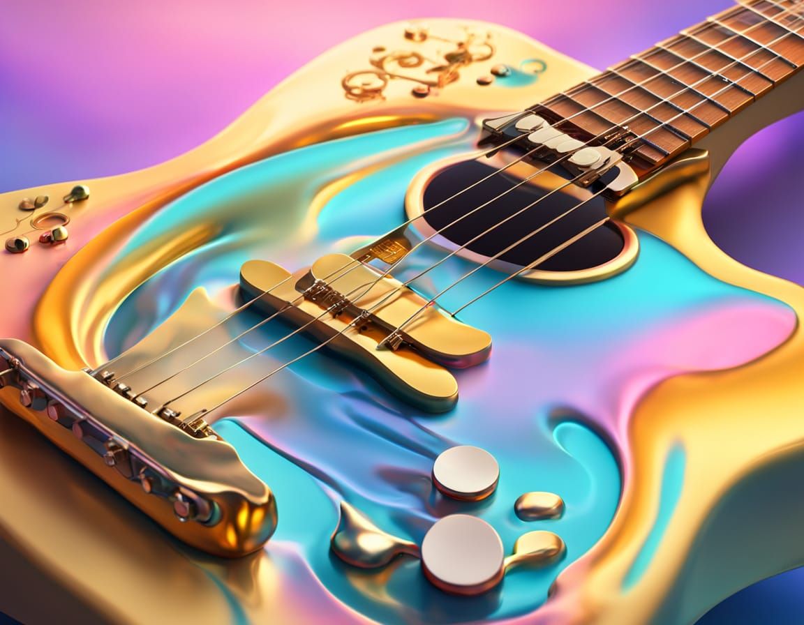Surreal Airbrush Guitar in Dadaist Pastel Colors