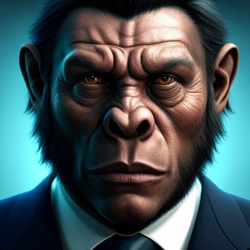 Powerful Gorilla Head on Man in Suit, Detailed Art