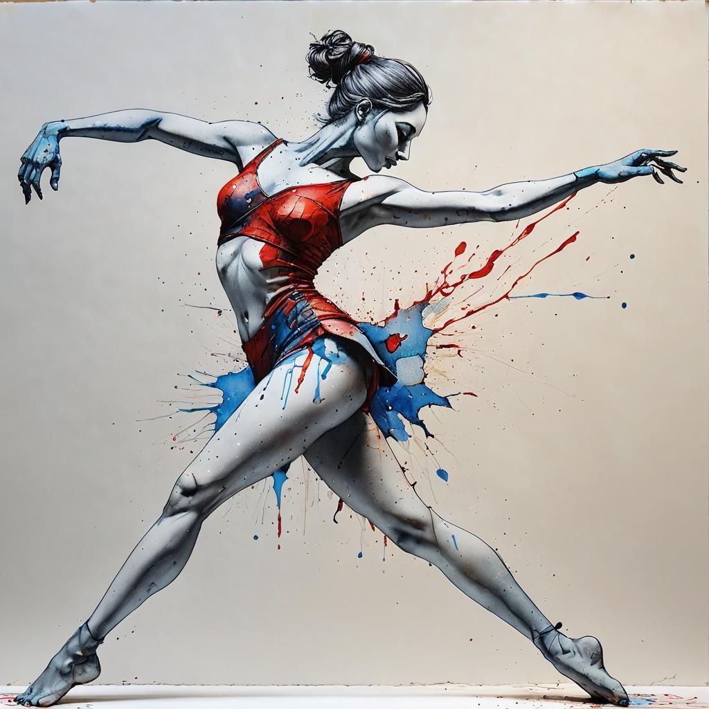 Attractive Dancer in Embossed 3D Alcohol Ink Drawing