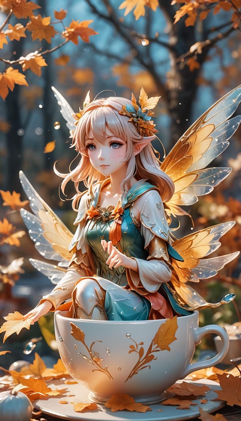Anime Autumn Fairy with Gentle Wings
