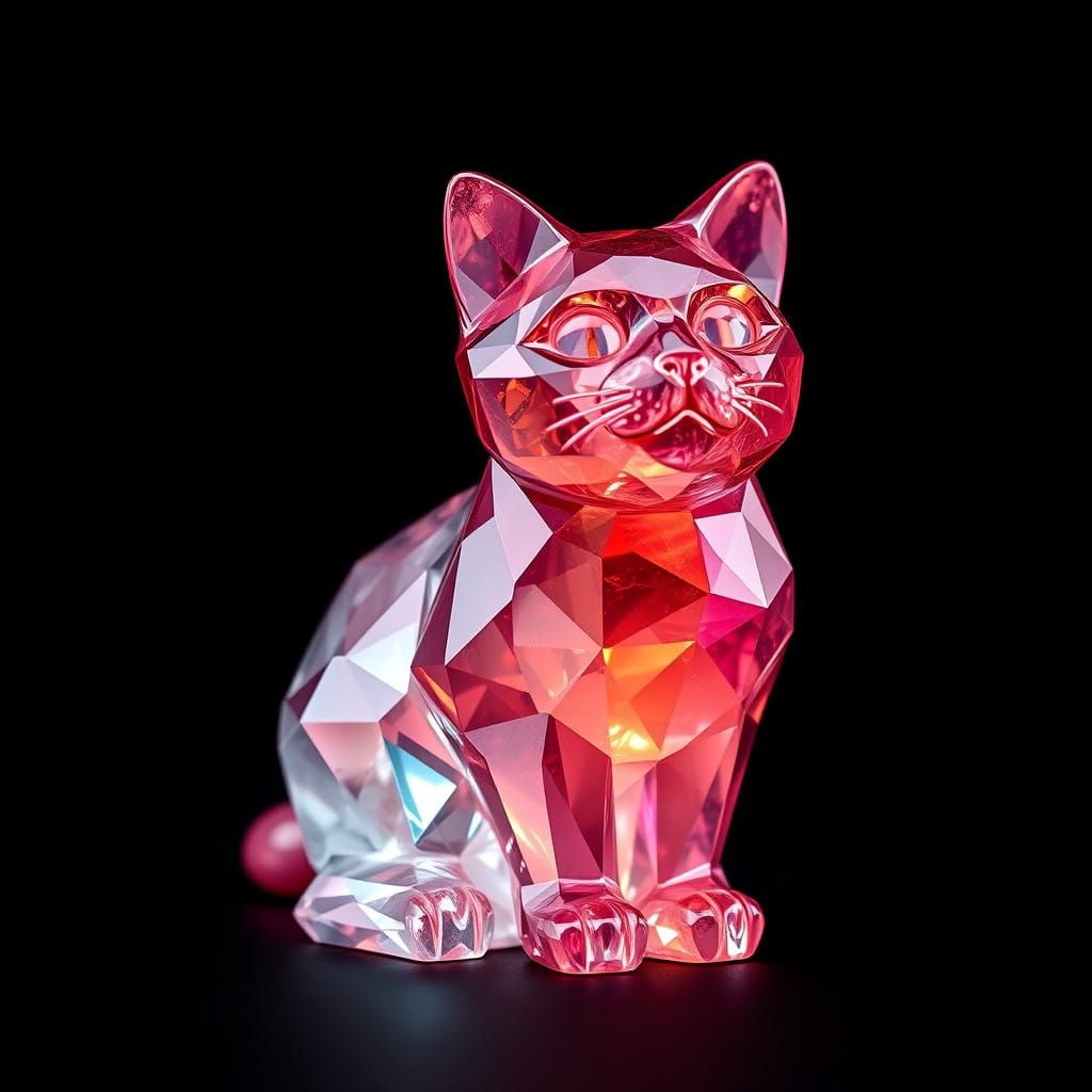 Vibrant Cubist Cat Figurine in Diamond