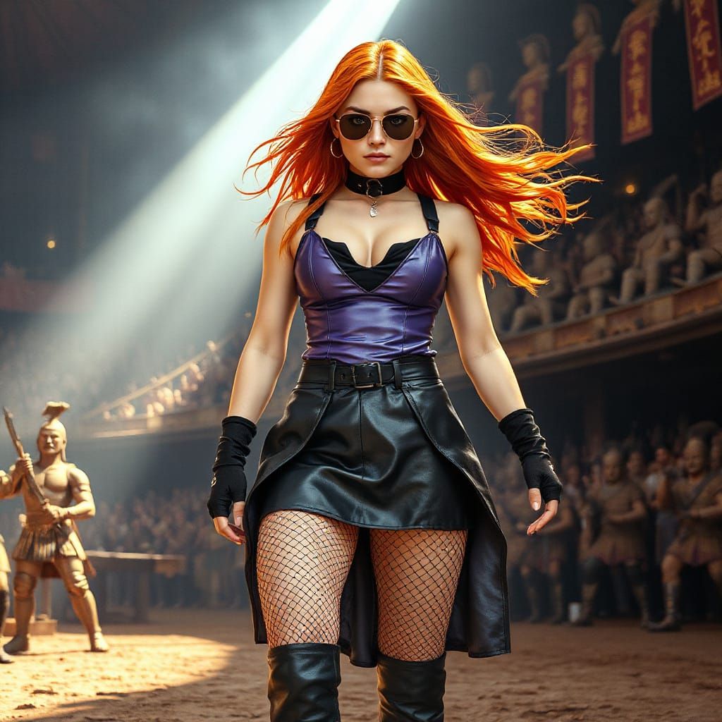 Ginger-Haired Wrestler in Gladiatorial Arena, Cinematic Styl...