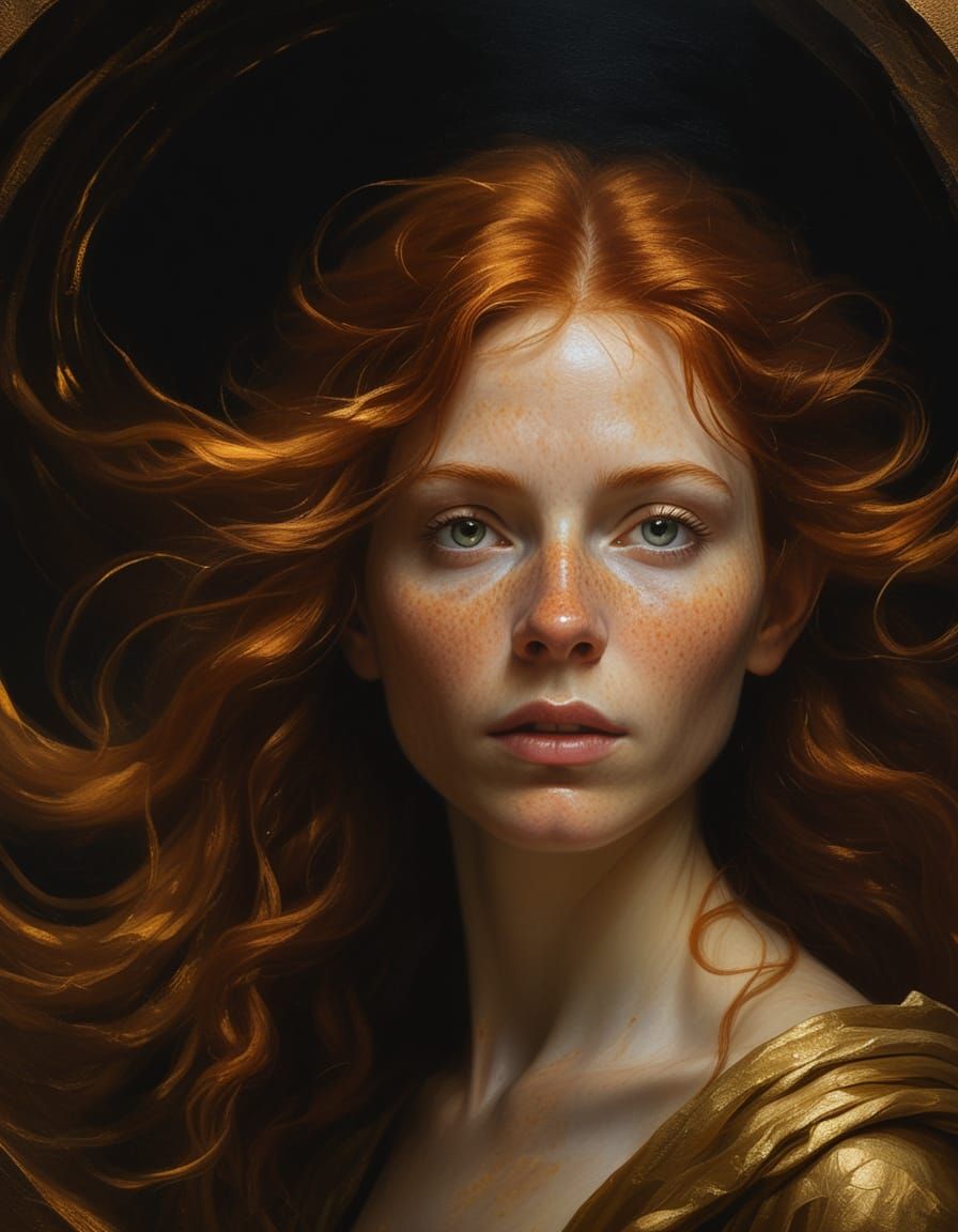 Baroque Elf Woman Before Mystical Vortex in Golden Light