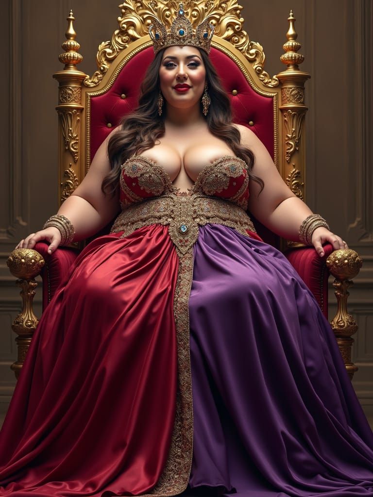 Majestic Plus-Size Queen on Ornate Throne