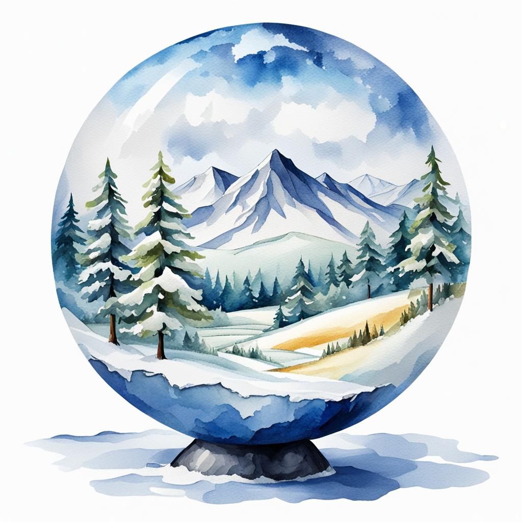 Winter Landscape in Watercolor Globe