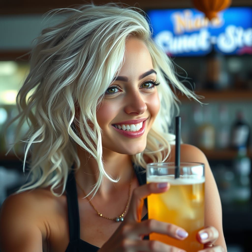 Wild Hair, Friendly Smile, and a Drink