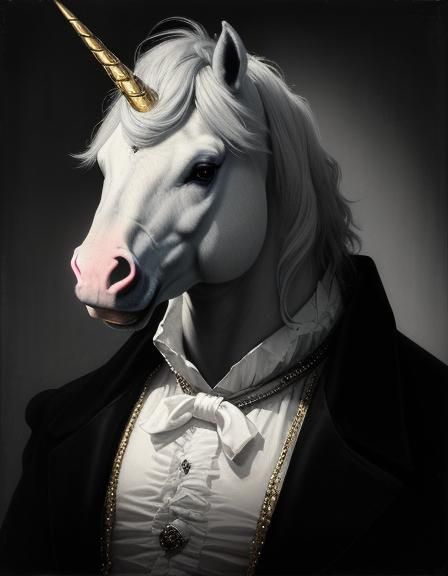 Devious Unicorn Gentleman: Oil Painting in Romantic Style