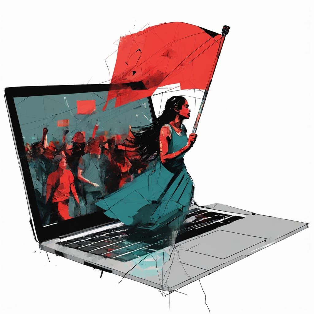 Protest for Digital Liberation in Abstract Style