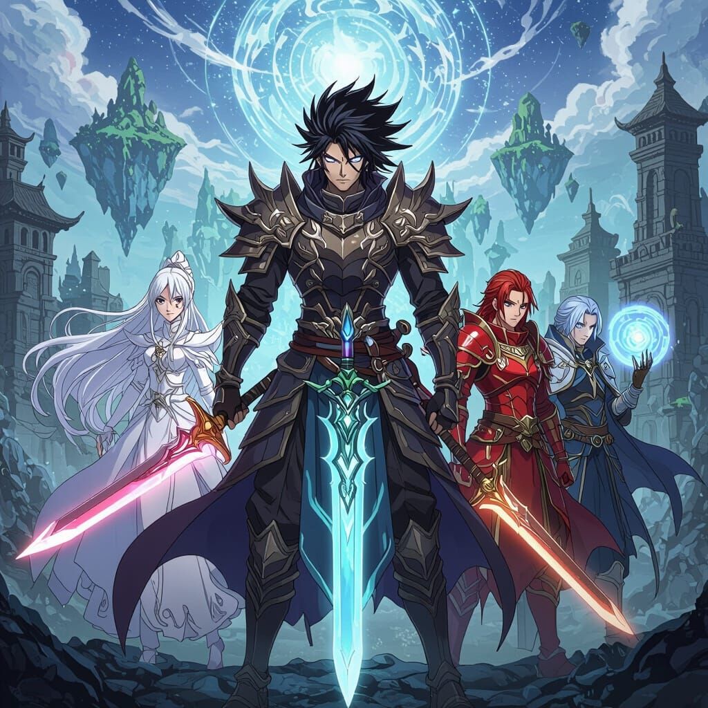 Heroic Swordsman in Mystical Anime Style Realm