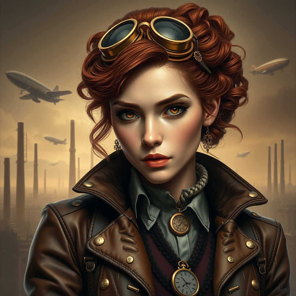 Steampunk Portrait of a Woman with Brass Goggles