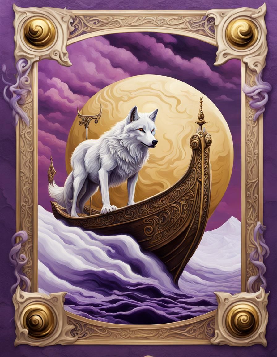 Wolf on Viking Ship in Surrealist Style