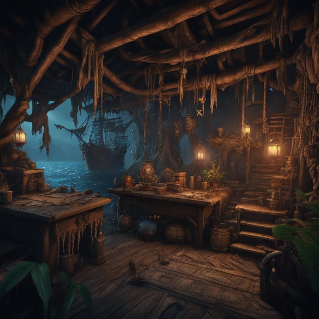 Creepy Anime Pirate Hideout Concept Art