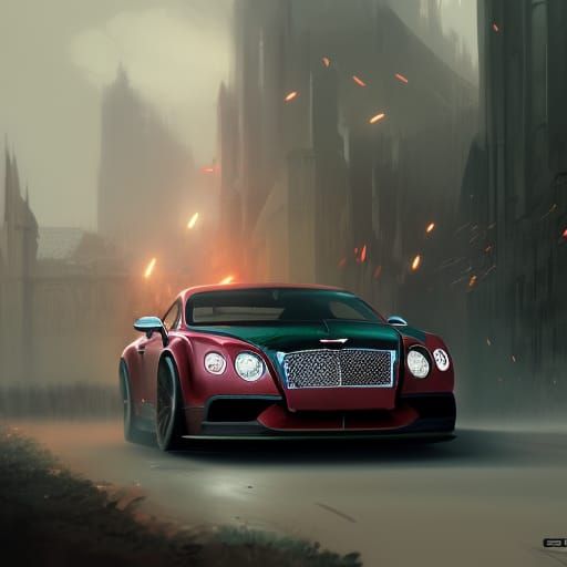 Bentley GT3 Racecar with Red-Haired Girl in Dark Fantasy