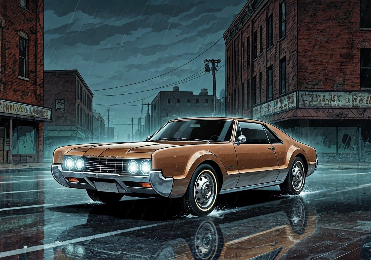 1966 Oldsmobile Toronado in Gritty Comics Style