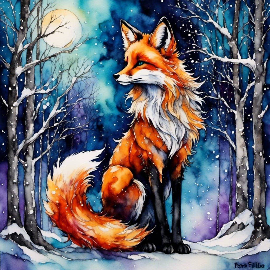 Whimsical Winter Scene with Wolves and Cats