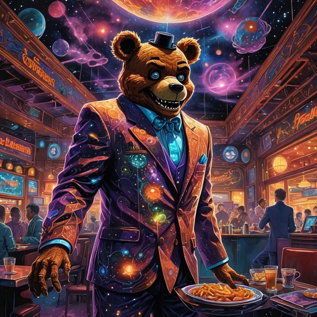 Freddy Fazbear in Ethereal Cosmic Dreamscape