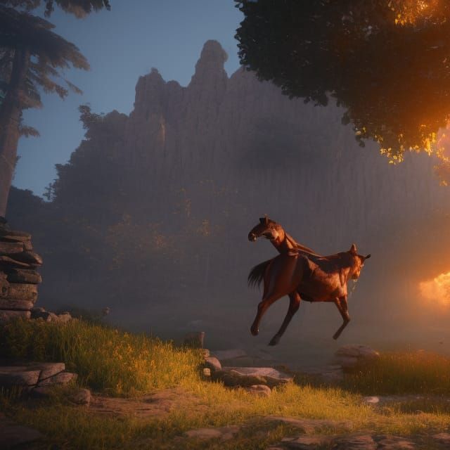 Cowboy Herding Cattle: Epic Art Deco Digital Painting