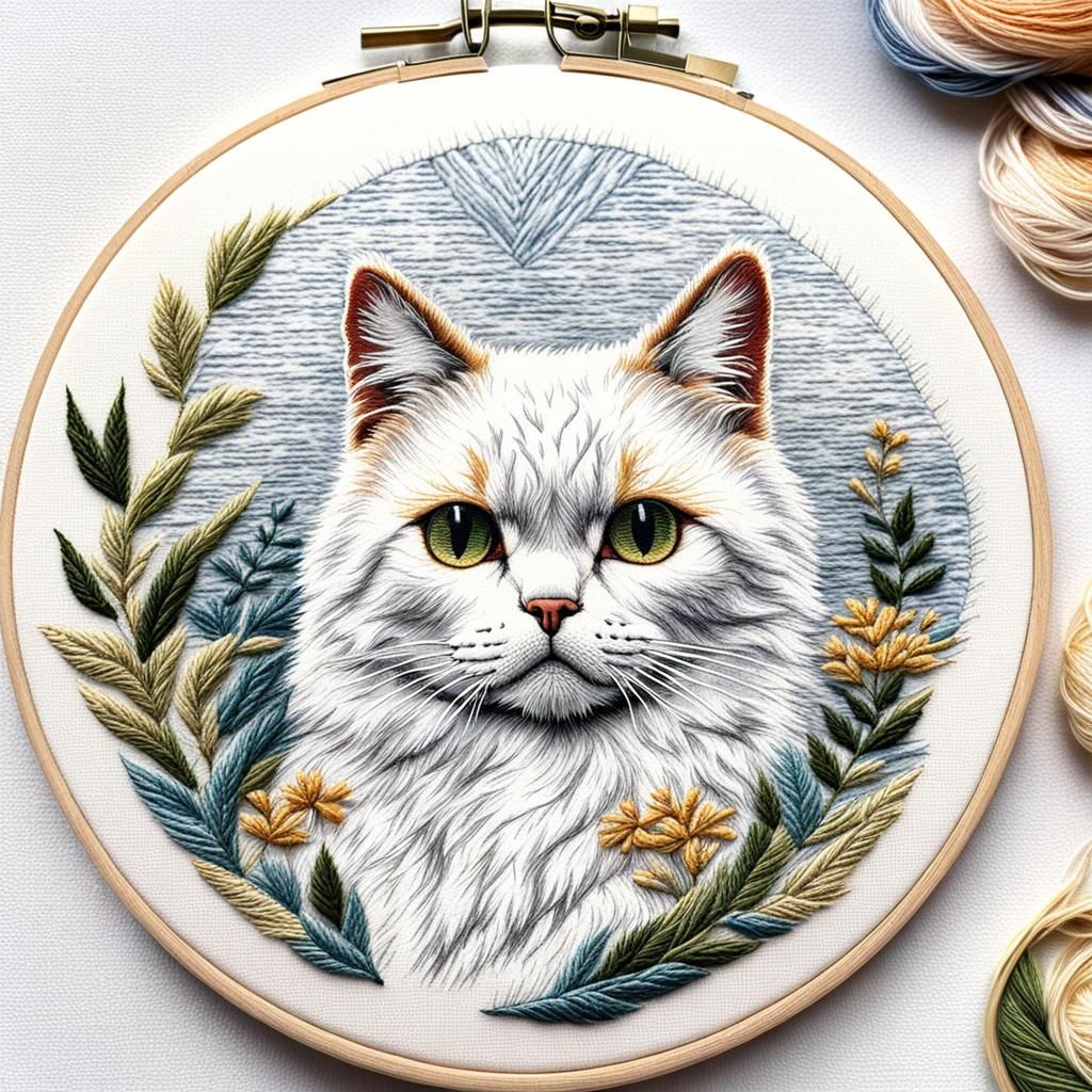 White Cat embroidery