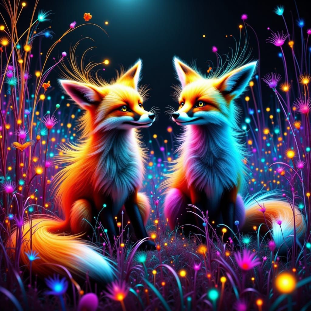 Vibrant Urban Foxes in Whirlwind of Color