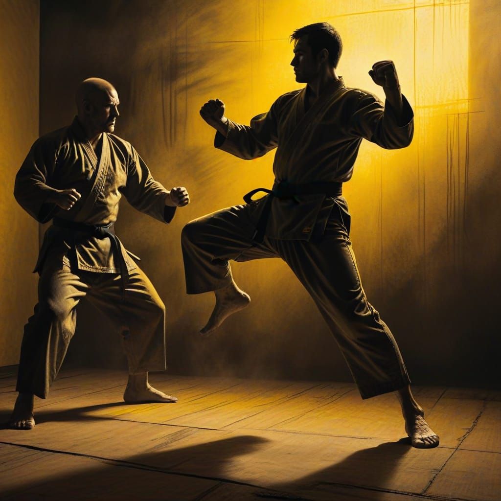 Man Kicks Monster in Film Noir Charcoal Drawing