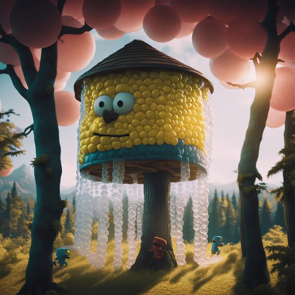 Bubble Wrap Treehouse: A Cinematic Still
